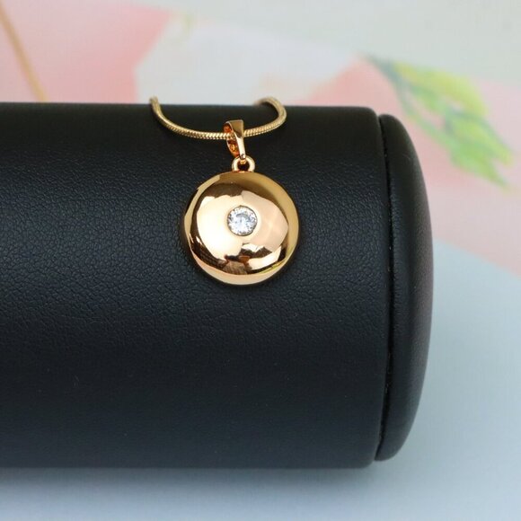 "Round Dome Rose Gold Pendant with Single CZ Center Stone, XPPT1520 - Picture 13 of 13